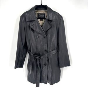 Vintage Y2K Wilsons Leather Long Belted Black XL Jacket Thinsulate Zip Out Liner